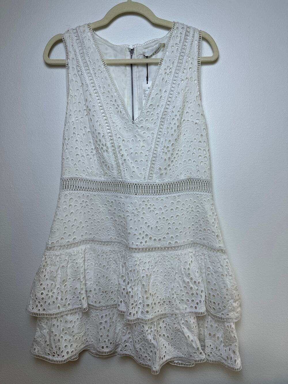 NWT Alice + Olivia White Eyelet Tiered Mini Cocktail/Bachelorette Dress
